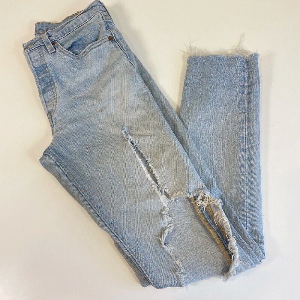 Levi's 501 Women Distressed Button Fly Skinny Jeans Blue 27 High Rise Light Wash